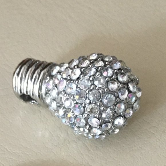 Pandora Compatible Rhinestone-Studded Lightbulb Charm - Picture 1 of 4